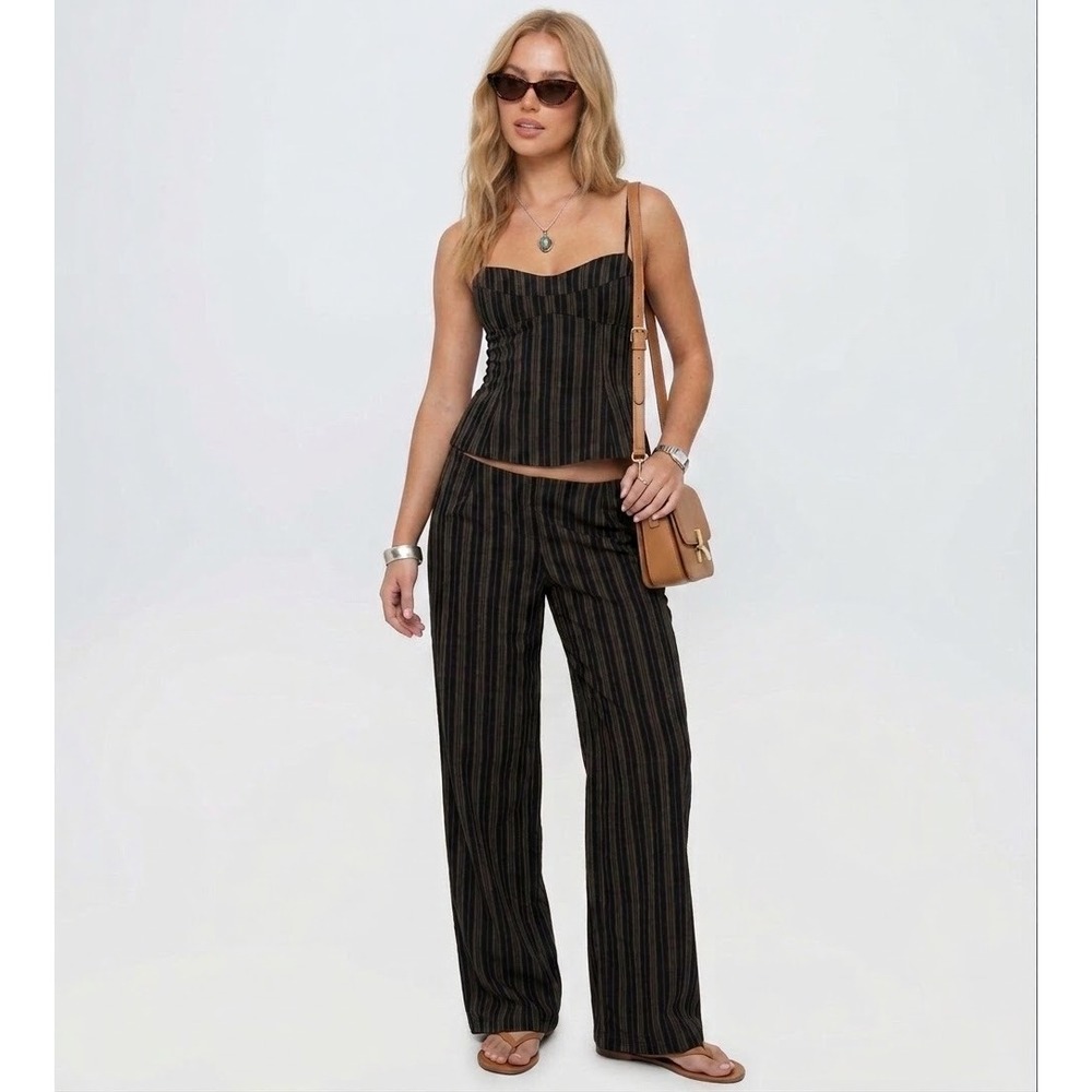 Princess Polly Kierstyn 2 Piece Set Corset Top and Wide Leg Pants Brown US 6